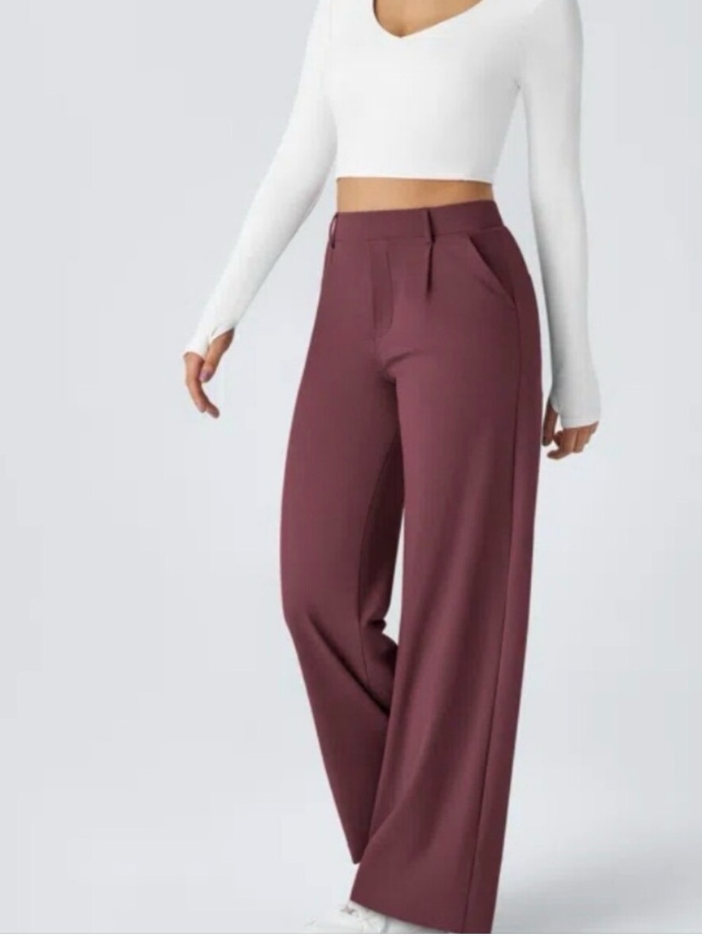 19.HALARA Wide-Leg High-Waist Trousers in brick red